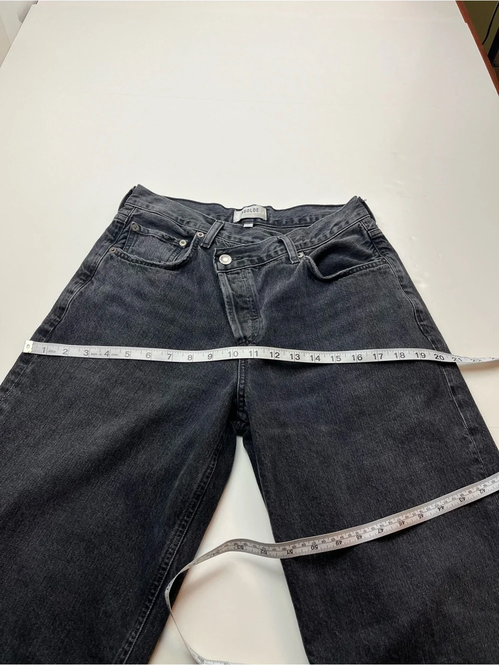 Agolde Criss Cross Denim Jean Asymmetrical Faded Black Pockets‎ Womens Size 27
